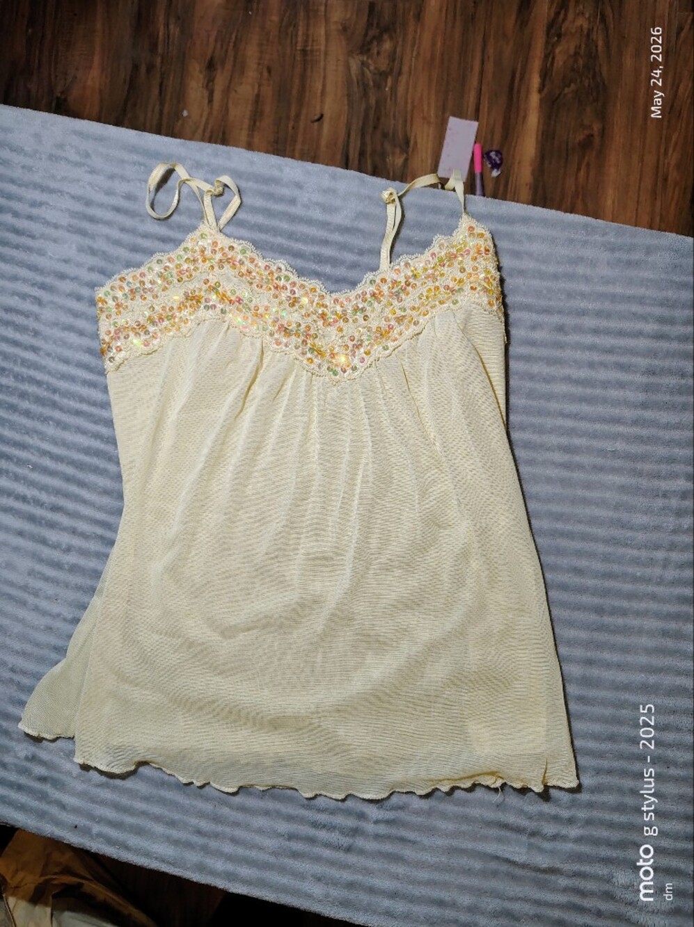 Light Yellow Beaded Lace-Trim Camisole Tank Top